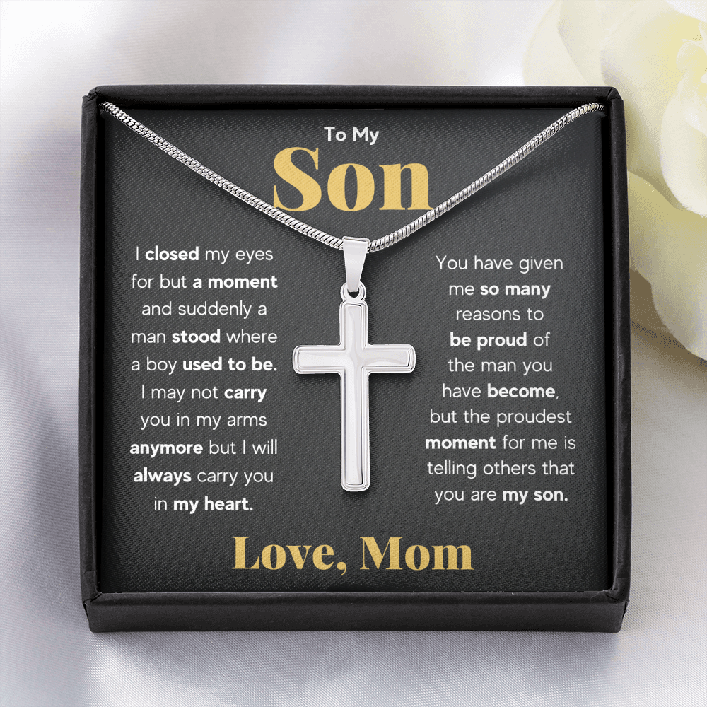 TO MY SON REASONS CROSS NECKLACE GIFT SET