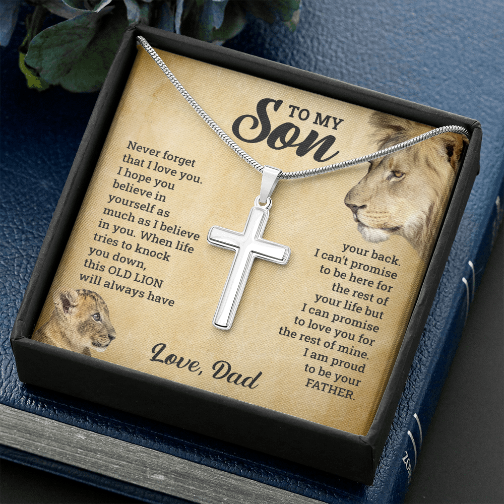 TO MY SON THIS OLD LION CROSS NECKLACE GIFT SET