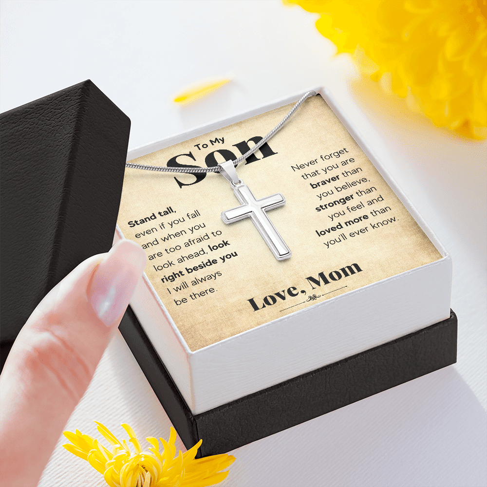 TO MY SON STAND TALL CROSS NECKLACE GIFT SET