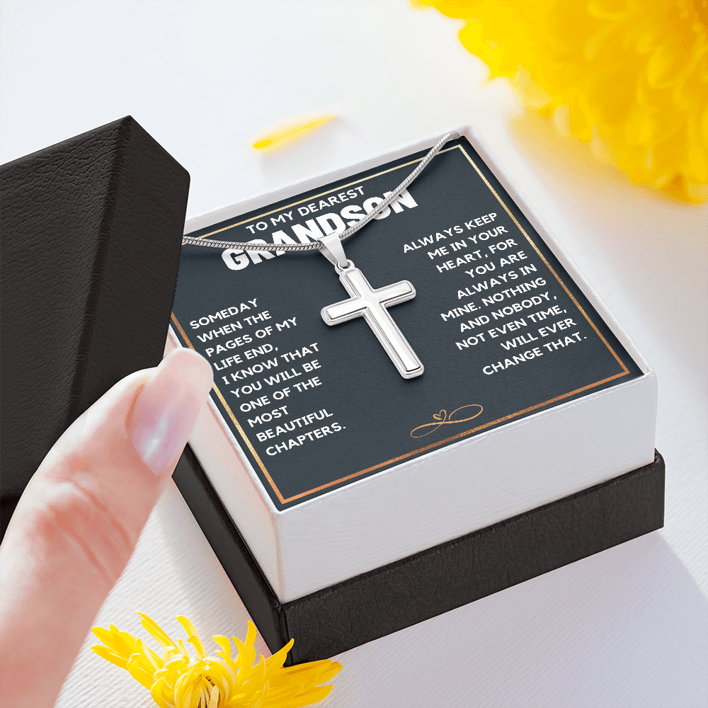 TO MY DEAREST GRANDSON CHAPTERS CROSS NECKLACE GIFT SET