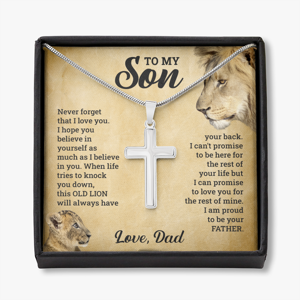 TO MY SON THIS OLD LION CROSS NECKLACE GIFT SET