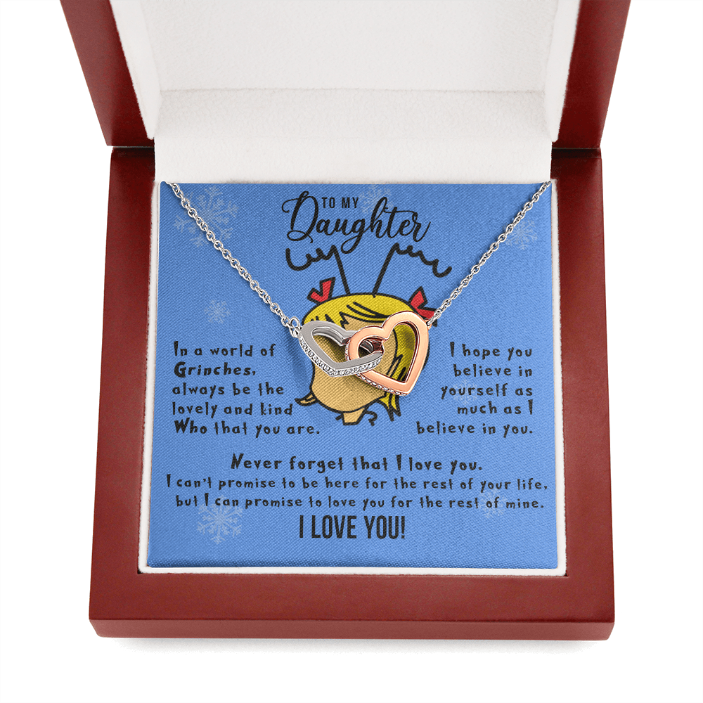To Daughter, Always Be Lovely and Kind Who, Interlocking Hearts Necklace