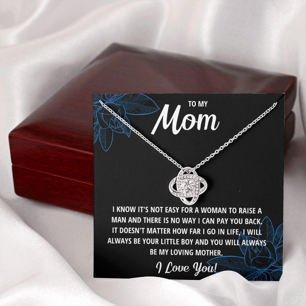 TO MY MOM LITTLE BOY BLACK LOVE KNOT NECKLACE GIFT SET