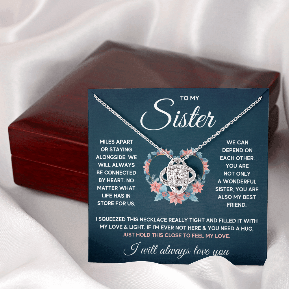 TO MY SISTER SQUEEZED LOVE KNOT NECKLACE GIFT SET