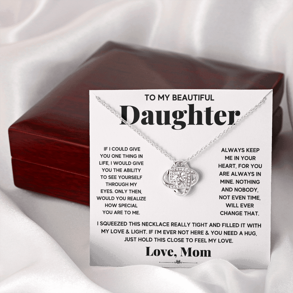 TO MY BEAUTIFUL DAUGHTER SQUEEZED LOVE KNOT NECKLACE GIFT SET