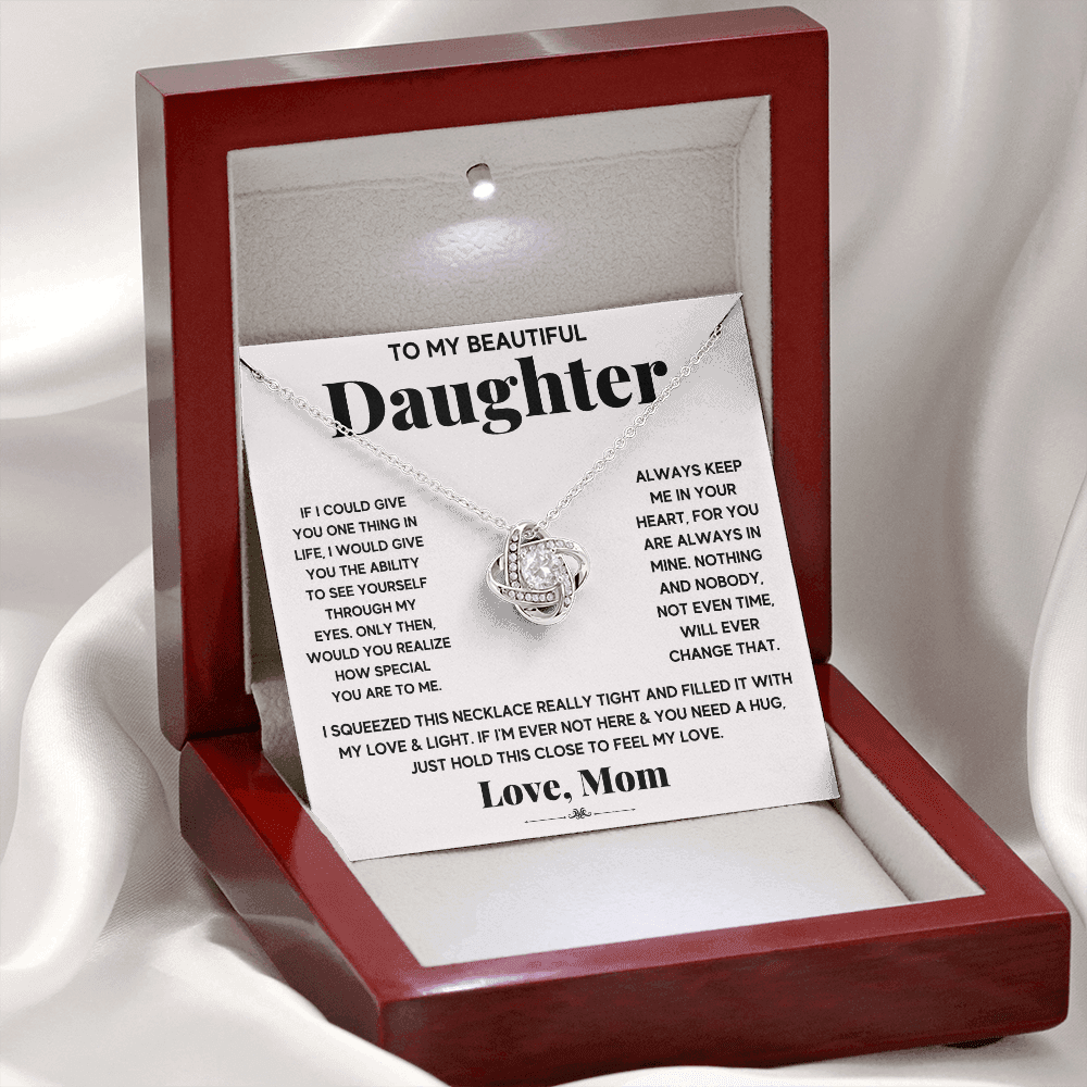 TO MY BEAUTIFUL DAUGHTER SQUEEZED LOVE KNOT NECKLACE GIFT SET