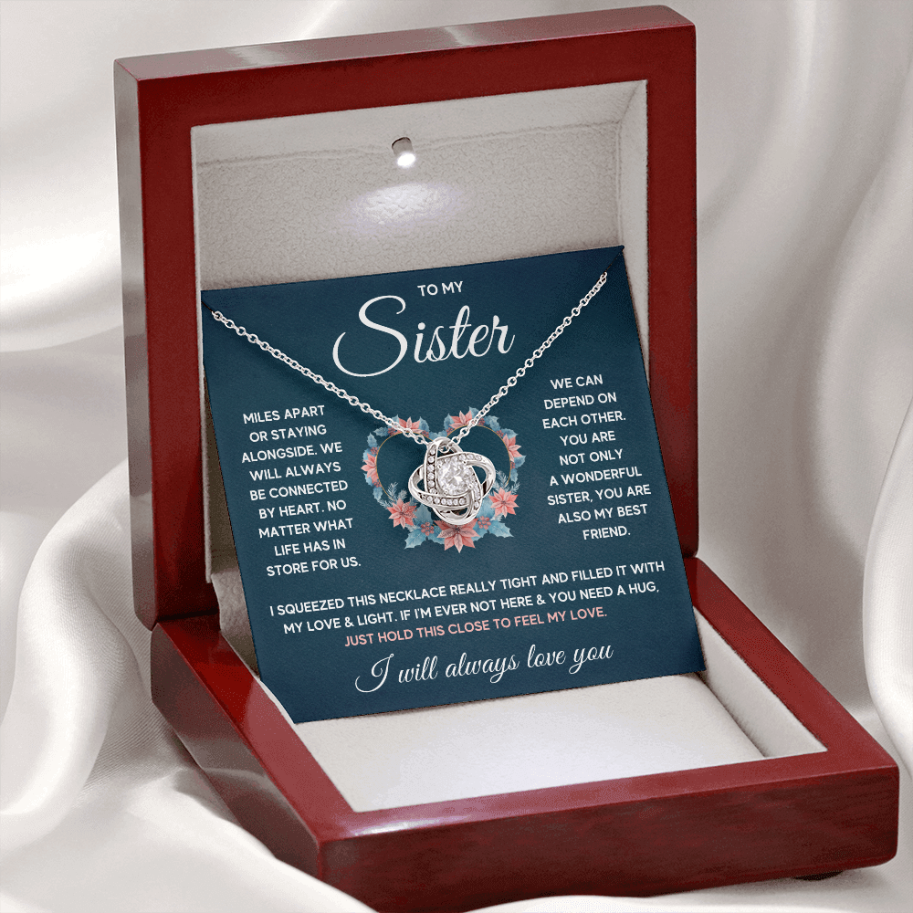 TO MY SISTER SQUEEZED LOVE KNOT NECKLACE GIFT SET