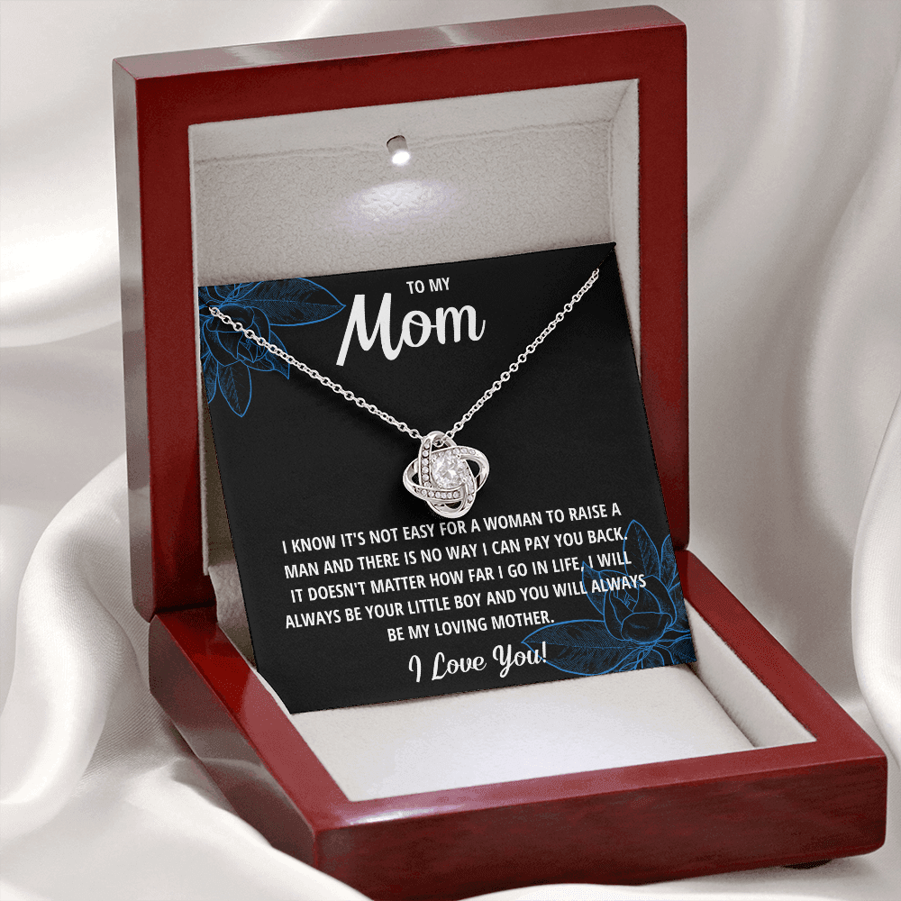 TO MY MOM LITTLE BOY BLACK LOVE KNOT NECKLACE GIFT SET