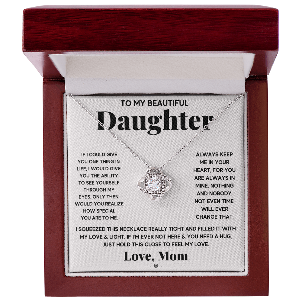 TO MY BEAUTIFUL DAUGHTER SQUEEZED LOVE KNOT NECKLACE GIFT SET