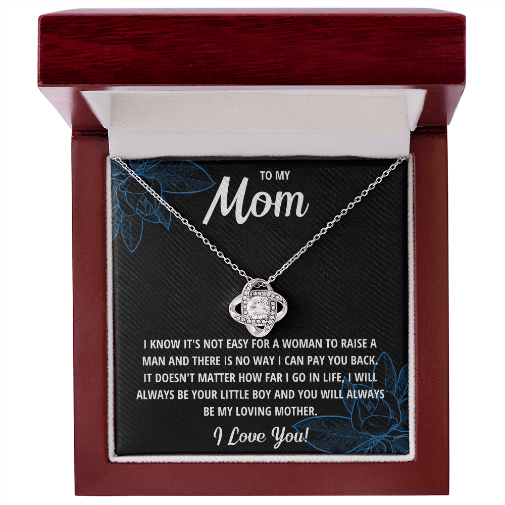 TO MY MOM LITTLE BOY BLACK LOVE KNOT NECKLACE GIFT SET