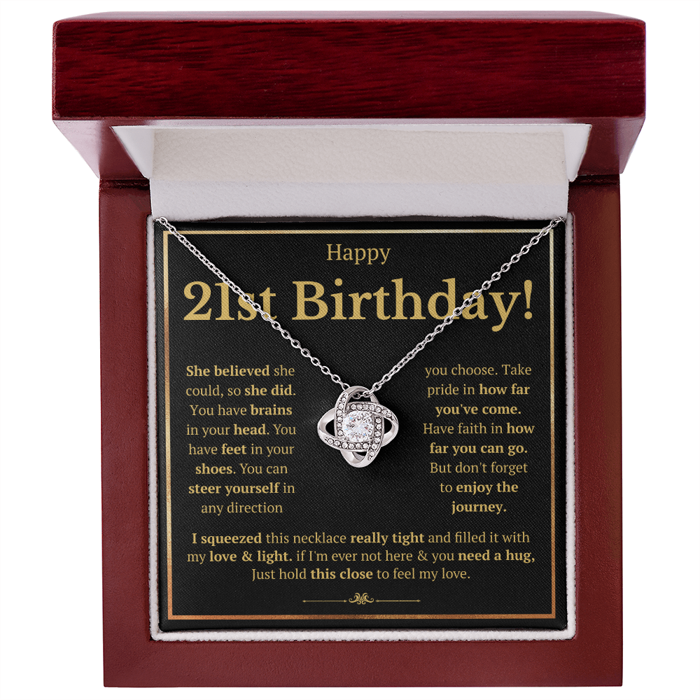 21ST BIRTHDAY SQUEEZED LOVE KNOT NECKLACE GIFT SET