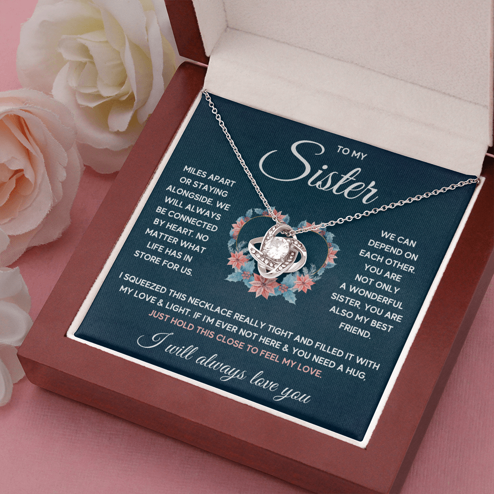 TO MY SISTER SQUEEZED LOVE KNOT NECKLACE GIFT SET