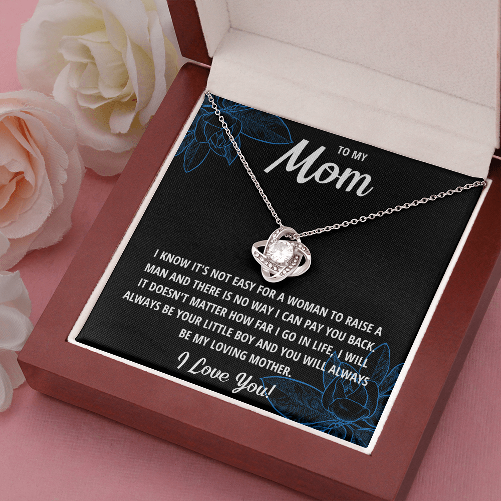 TO MY MOM LITTLE BOY BLACK LOVE KNOT NECKLACE GIFT SET
