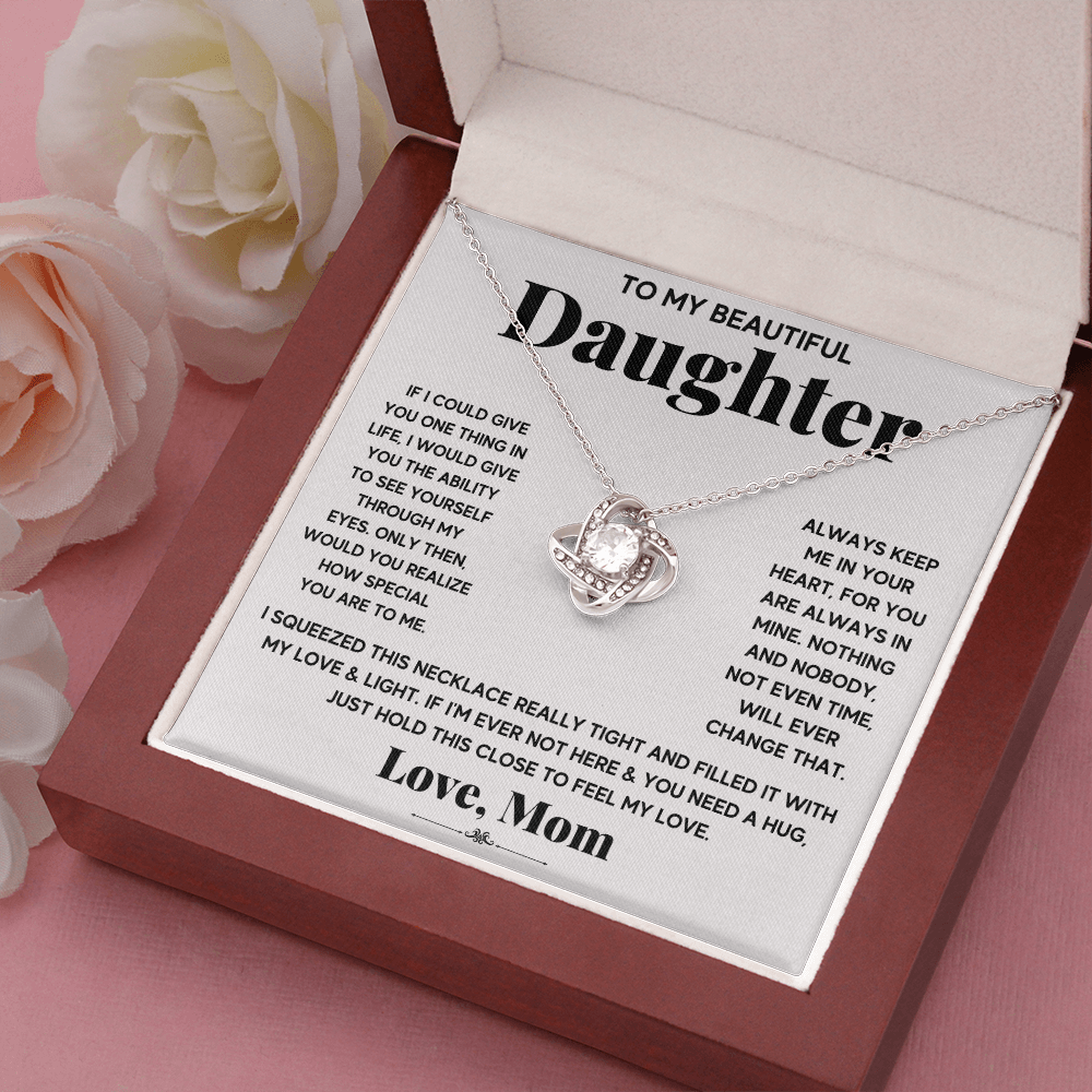 TO MY BEAUTIFUL DAUGHTER SQUEEZED LOVE KNOT NECKLACE GIFT SET