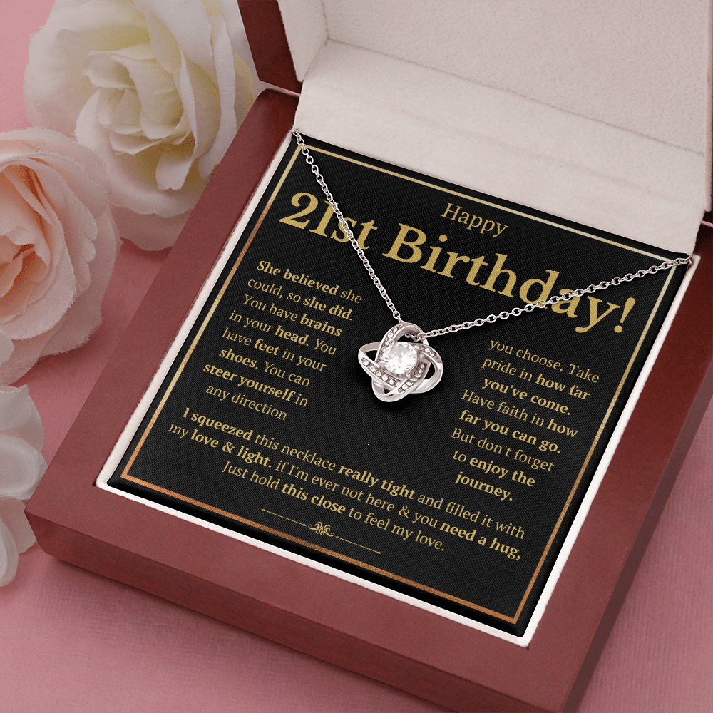 21ST BIRTHDAY SQUEEZED LOVE KNOT NECKLACE GIFT SET
