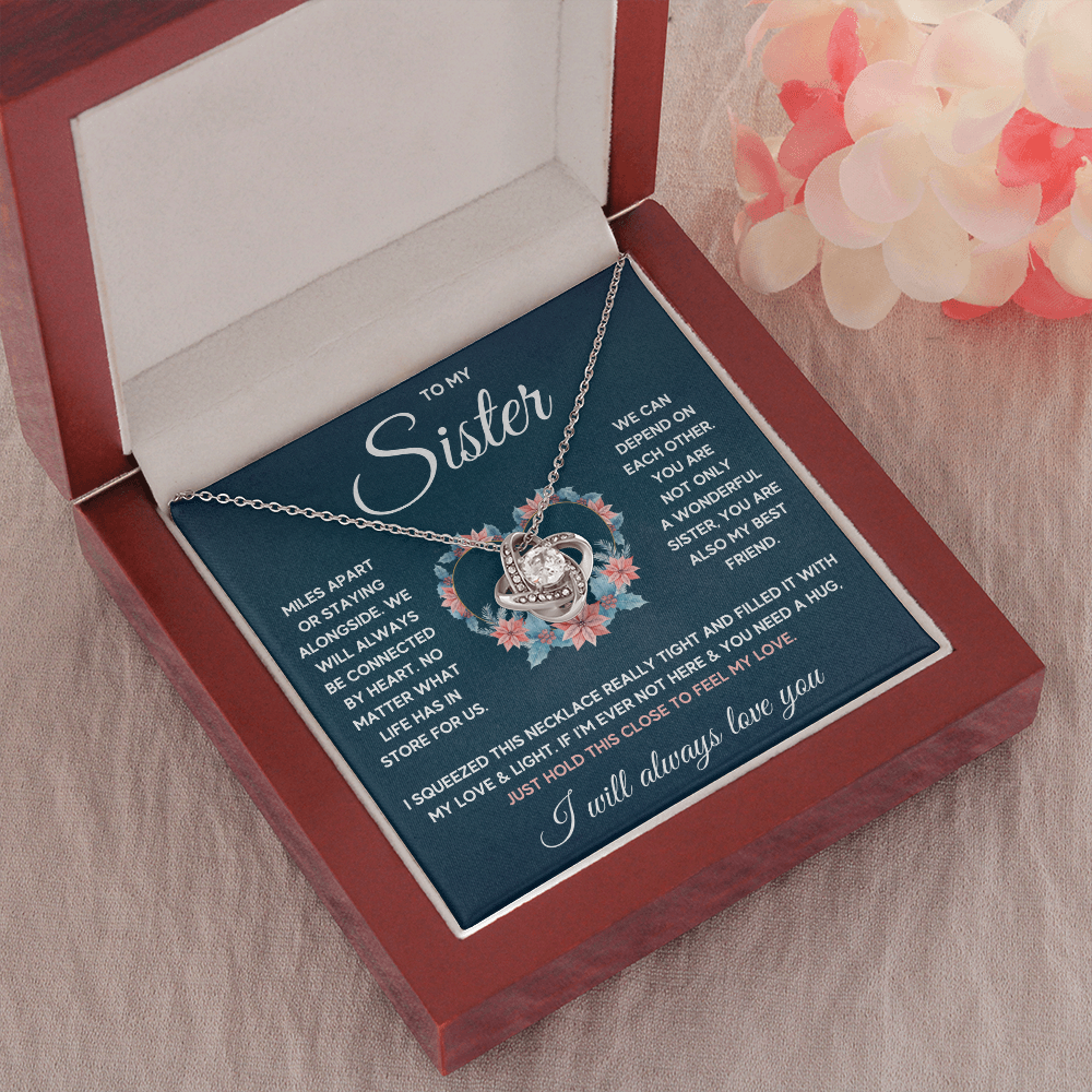 TO MY SISTER SQUEEZED LOVE KNOT NECKLACE GIFT SET