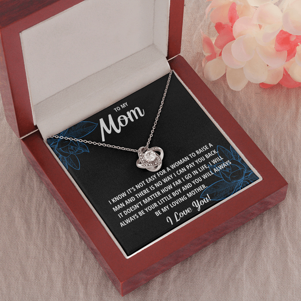 TO MY MOM LITTLE BOY BLACK LOVE KNOT NECKLACE GIFT SET