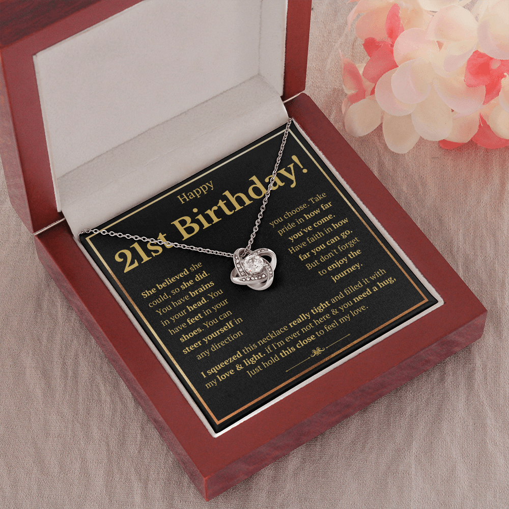 21ST BIRTHDAY SQUEEZED LOVE KNOT NECKLACE GIFT SET
