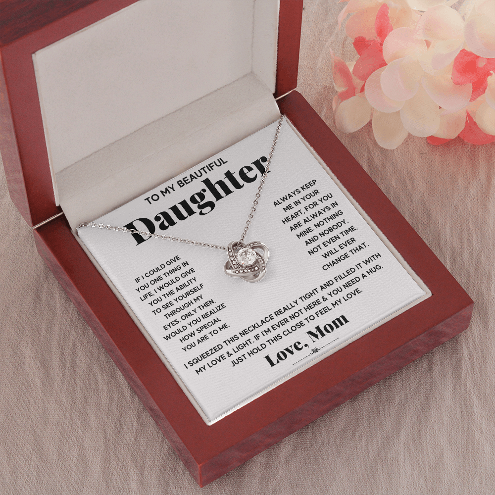 TO MY BEAUTIFUL DAUGHTER SQUEEZED LOVE KNOT NECKLACE GIFT SET