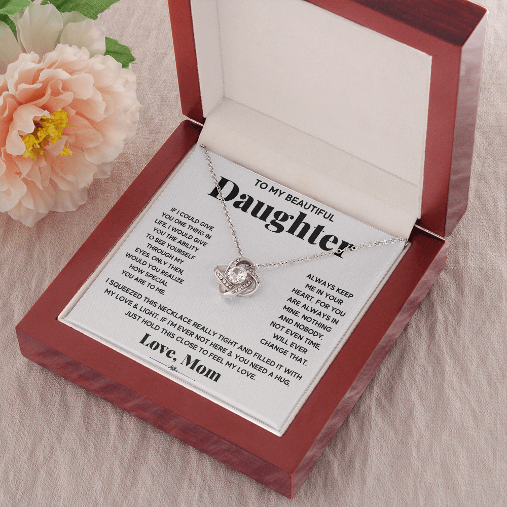 TO MY BEAUTIFUL DAUGHTER SQUEEZED LOVE KNOT NECKLACE GIFT SET