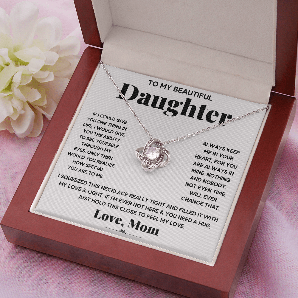 TO MY BEAUTIFUL DAUGHTER SQUEEZED LOVE KNOT NECKLACE GIFT SET