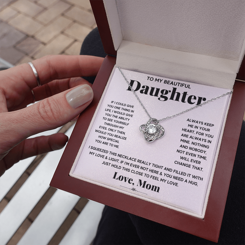 TO MY BEAUTIFUL DAUGHTER SQUEEZED LOVE KNOT NECKLACE GIFT SET