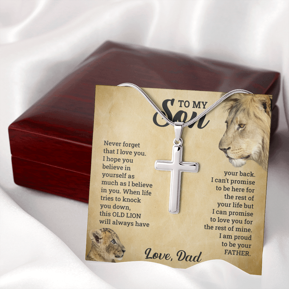 TO MY SON THIS OLD LION CROSS NECKLACE GIFT SET