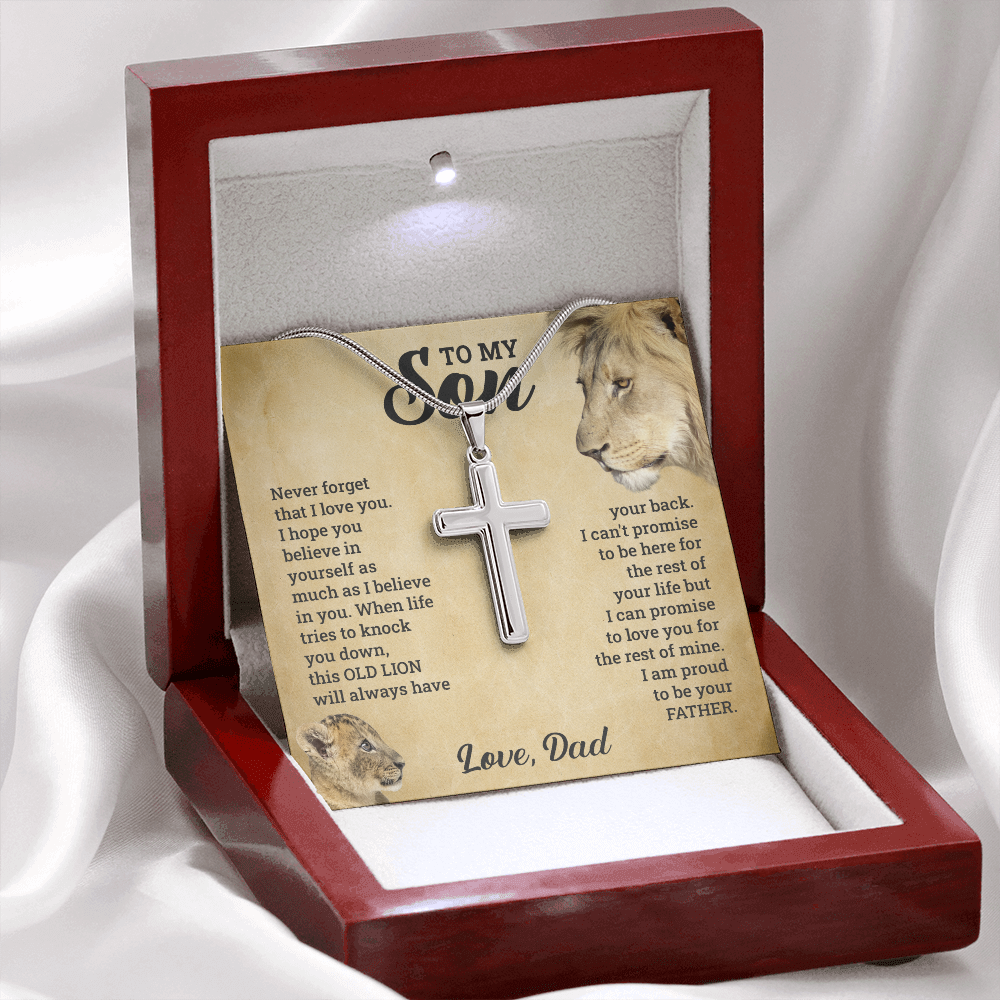 TO MY SON THIS OLD LION CROSS NECKLACE GIFT SET