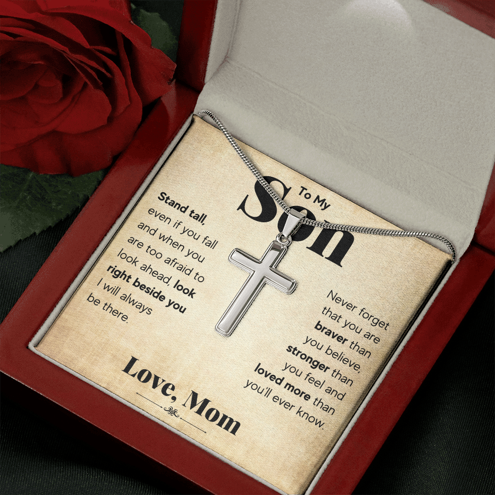 TO MY SON STAND TALL CROSS NECKLACE GIFT SET