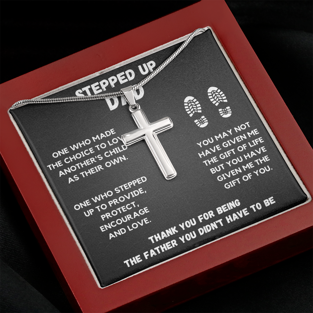 STEPPED UP DAD CROSS NECKLACE GIFT SET