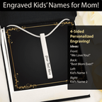 To Mom, Engraved Kids' Names, Stick Necklace