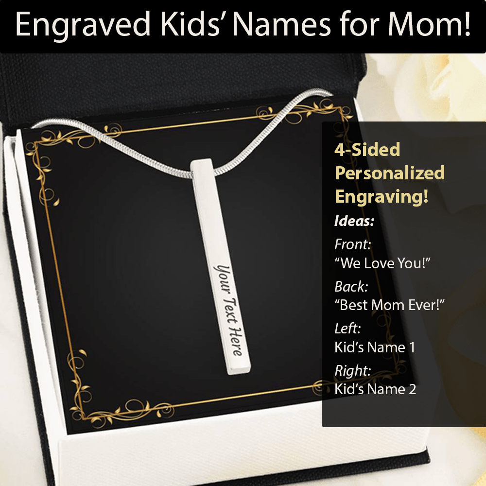 To Mom, Engraved Kids' Names, Stick Necklace