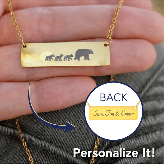 Personalized Mama Bear + 3 Bear Cubs - Necklace