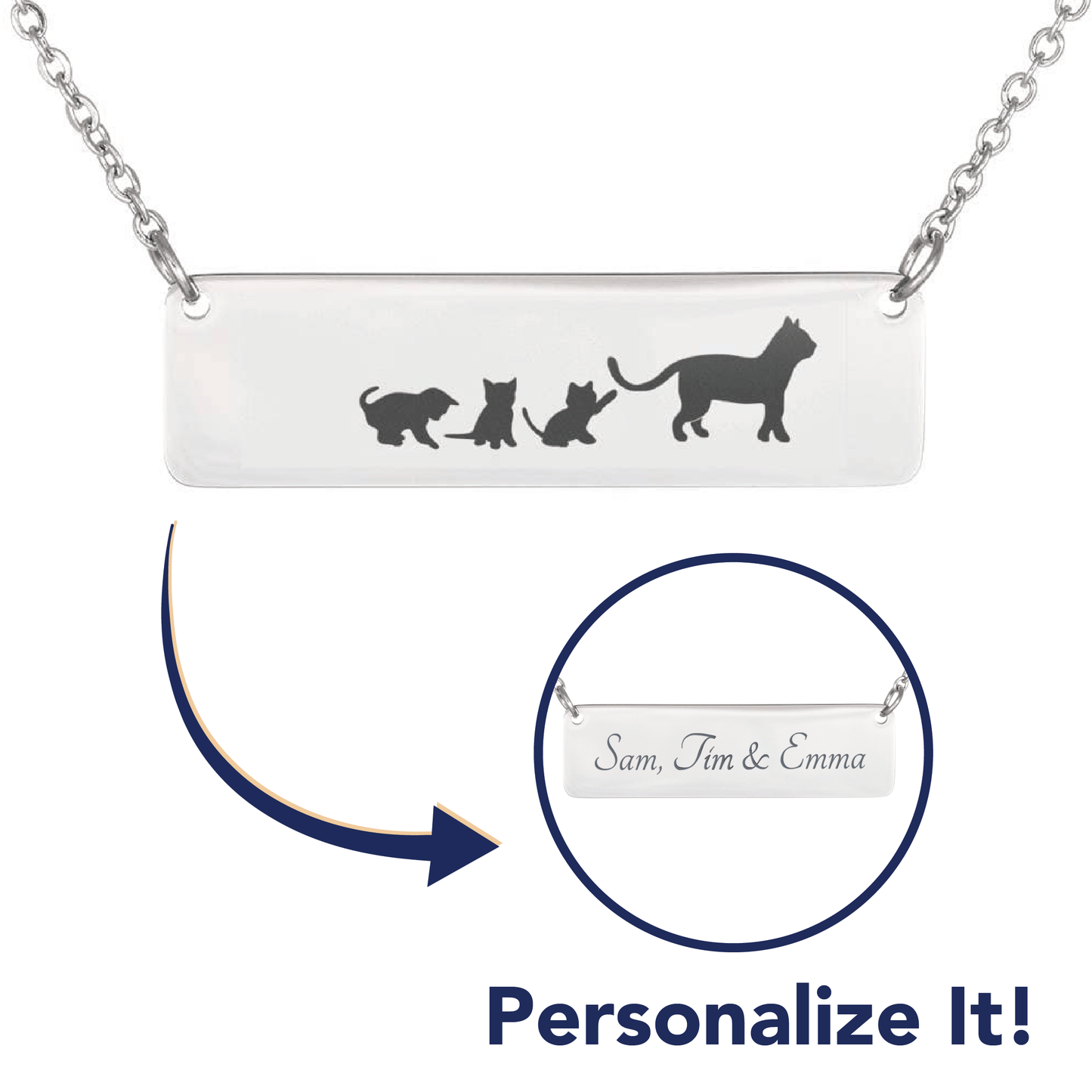 Personalized Mama Cat + 3 Kittens - Necklace